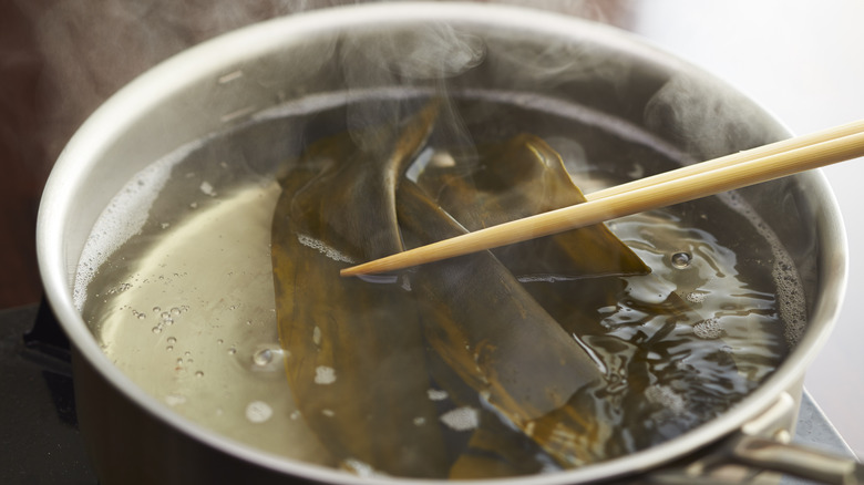 Kombu simmering in a pot