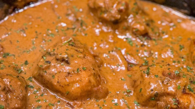 Chicken paprikash in a skillet