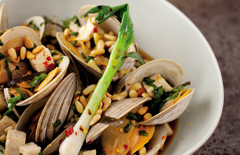 Clams Steamed in Sake with Soy and Pine Nuts