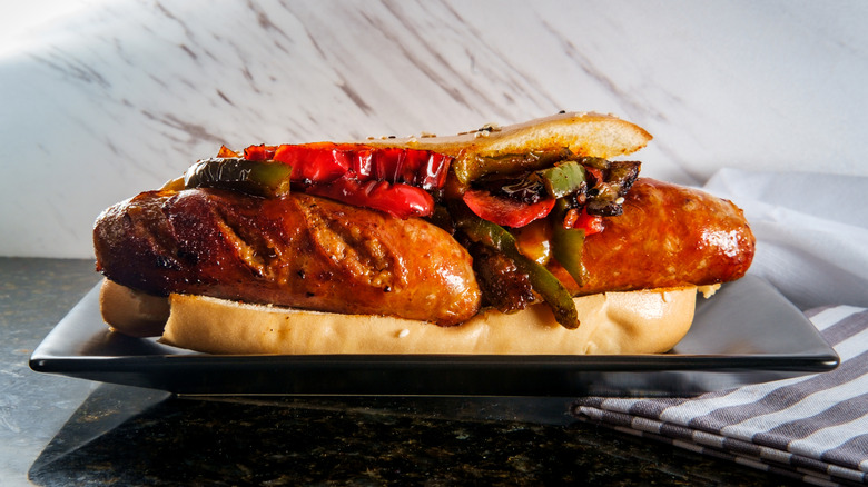 Chicken sausage sub with peppers