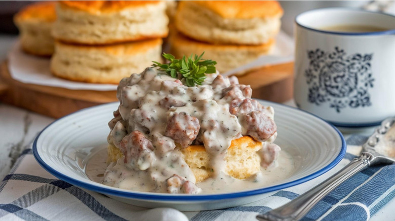 Biscuits and country sausage gravy