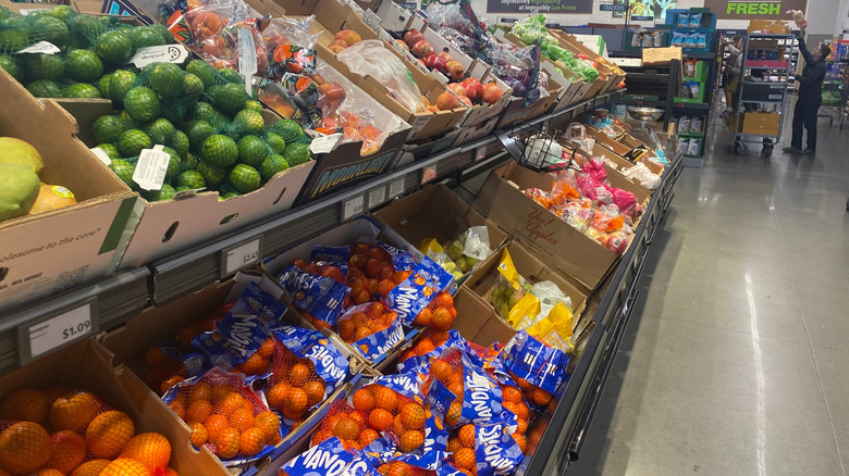 Aldi store interior with fresh fruit on its shelves