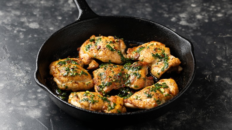 Chicken thighs in cast iron