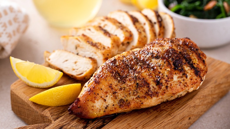 Roasted chicken breasts sliced