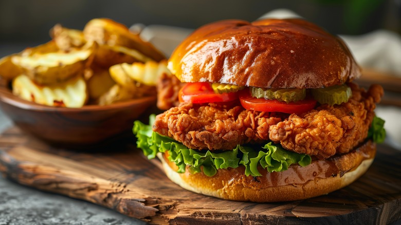 fried chicken sandwich and fries