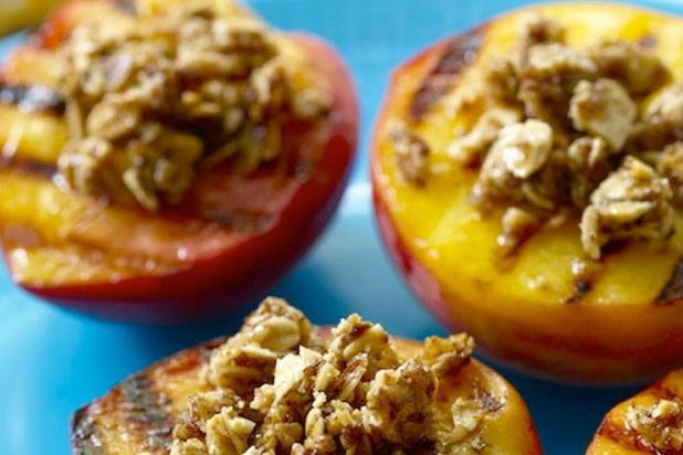 Grilled Peaches with Toasted Almond Granola Topping Recipe