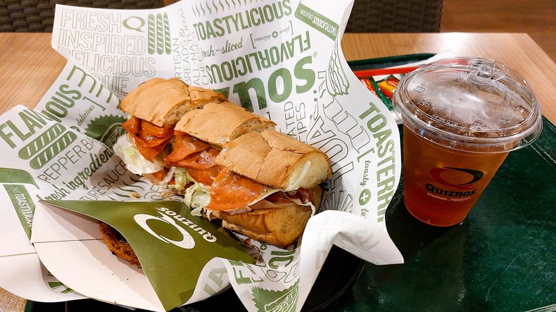 Quiznos sub and drink