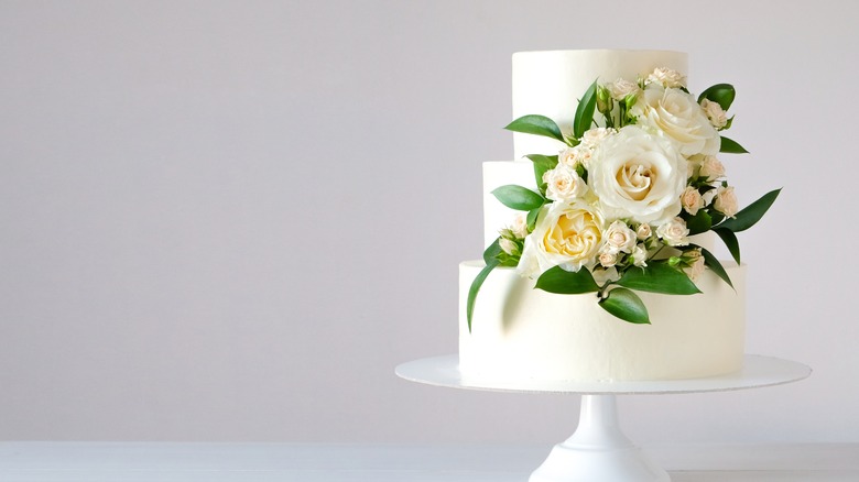 wedding cake with flower accents