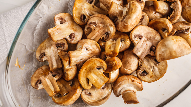 Sliced and fried golden mushrooms 