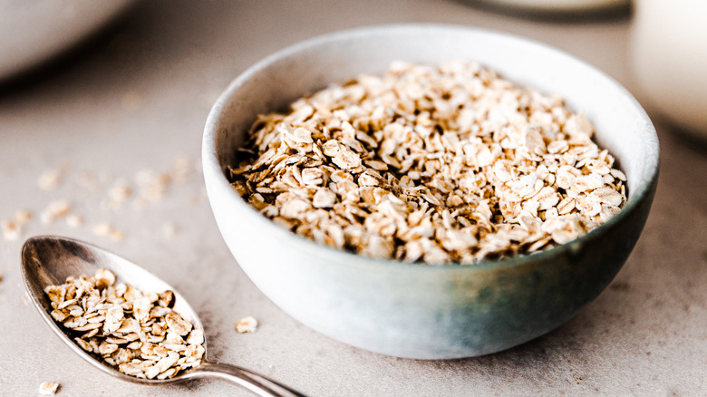 Bowl of oatmeal with spoon