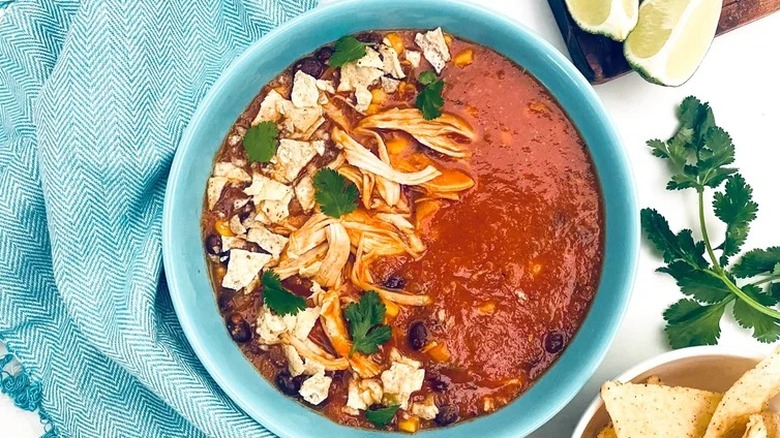 Chicken tortilla soup with garnish