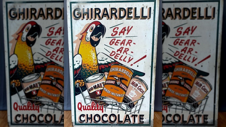 A Ghirardelli ad featuring an early parrot mascot