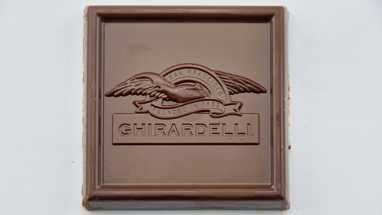 Close up of a square of Ghirardelli chocolate