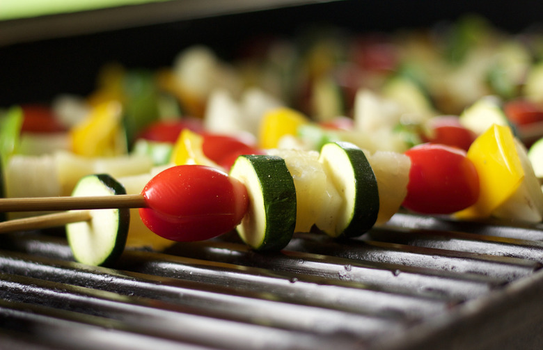 Grilled Vegetable Skewers with Pesto Vinaigrette