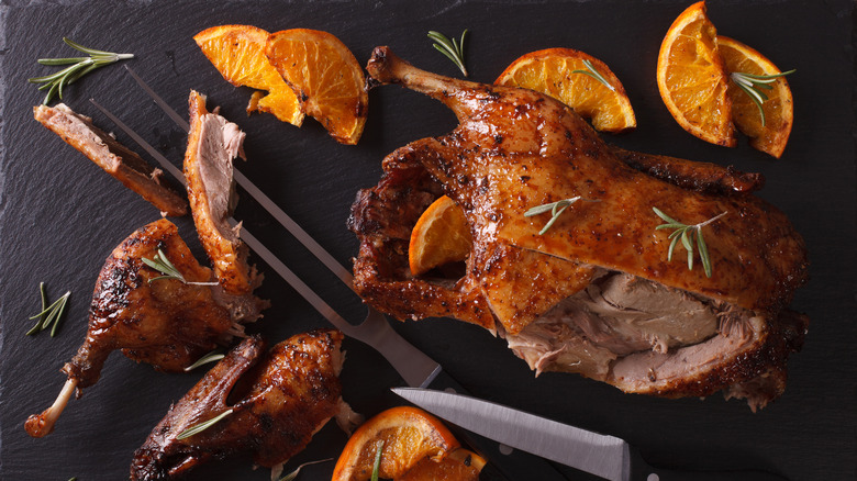 roast duck with orange slices