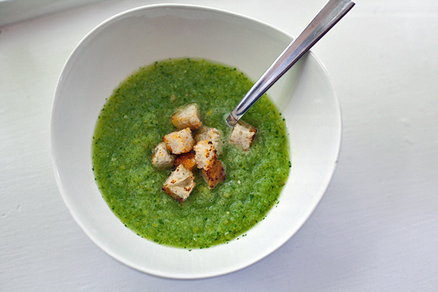 Green Gazpacho with Spicy Croutons