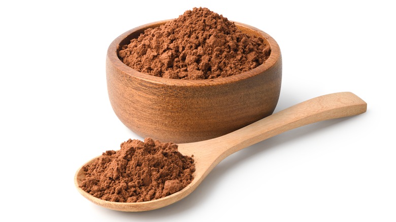 bowl and spoon with cocoa powder