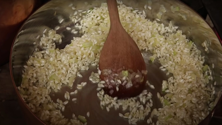 Risotto rice being toasted