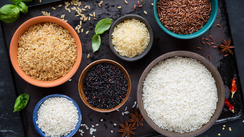 Various types of rice in bowls