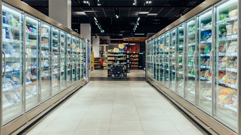 freezer aisle in supermarket
