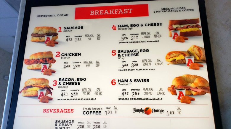 Arby's breakfast menu sign