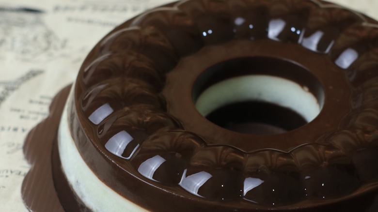 Chocolate gelatin dessert on platter