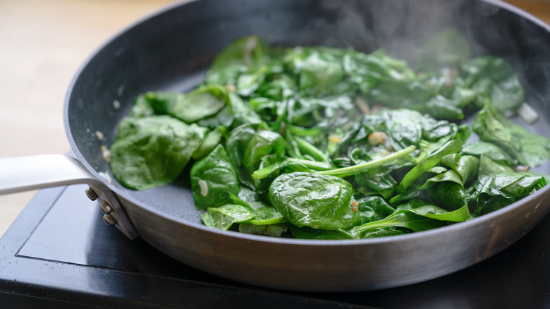 Spinach in a frying pan