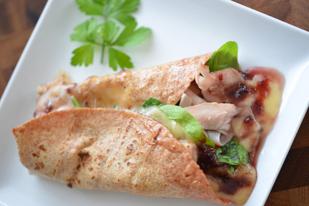 Raspberry-Chipotle Turkey Wraps with Brie and Roasted Garlic