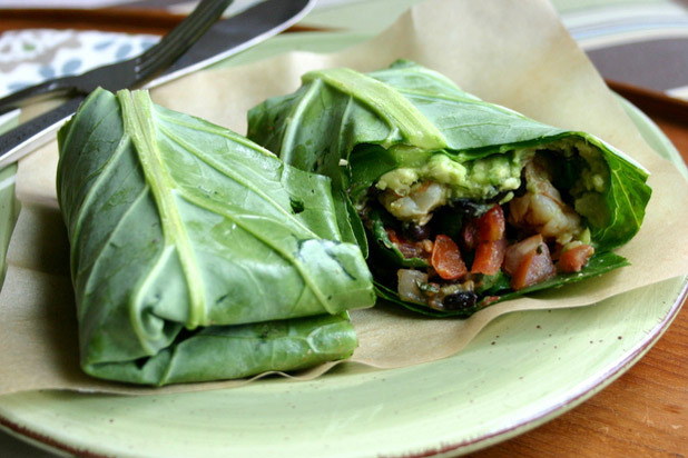 Collard Green Wraps with Shrimp and Black Beans