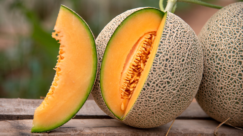 A sliced cantaloupe