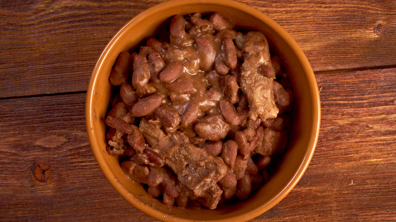 Boston baked beans on table