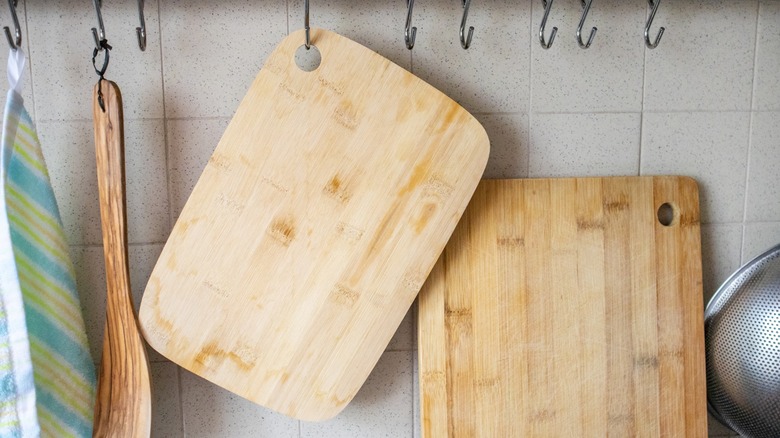 Wooden boards hanging up