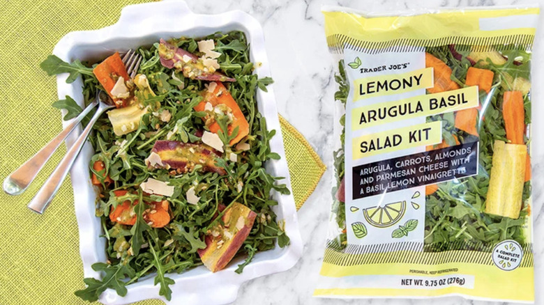 Serving dish of Lemony Arugula Basil Salad