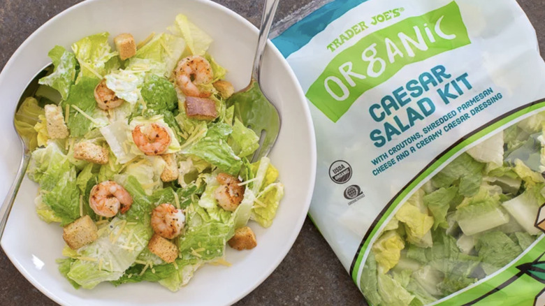 Bowl of Organic Caesar salad with shrimp