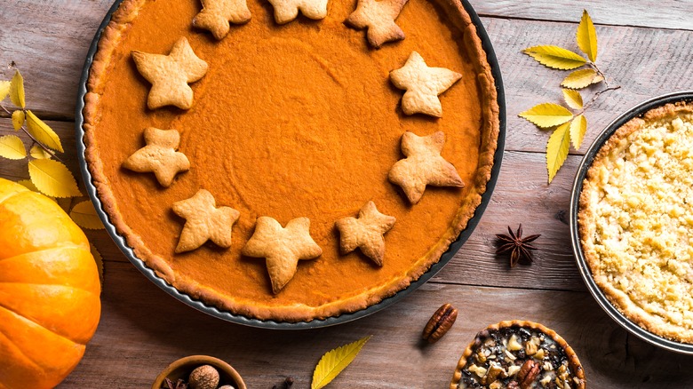 Browned pumpkin pie with decoration