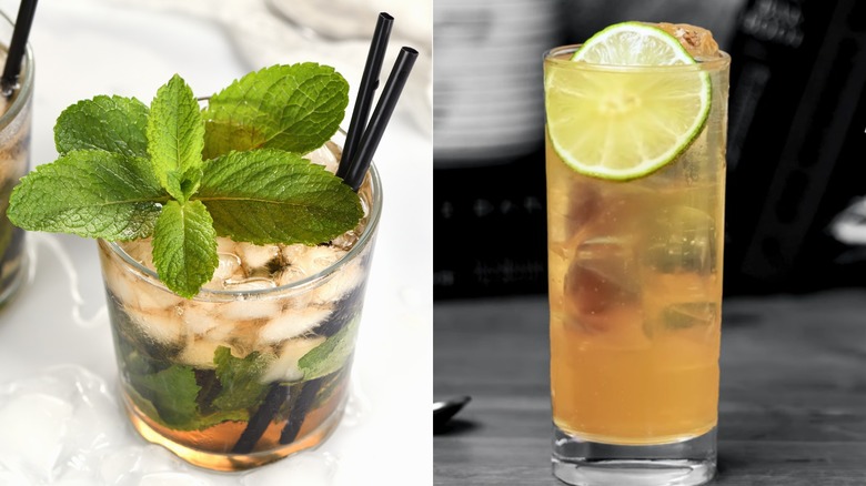 two mint juleps on tabletop