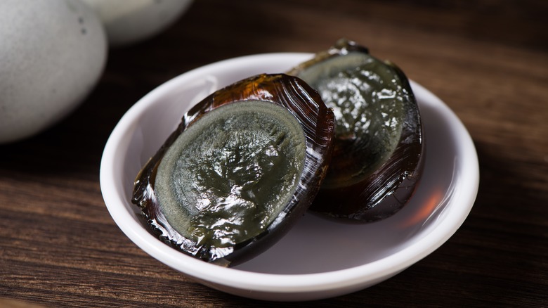 Sliced century egg