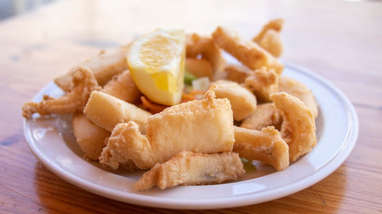 Fried cuttlefish on a plate