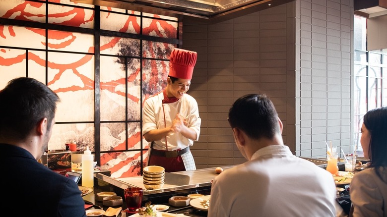 People inside Benihana restaurant