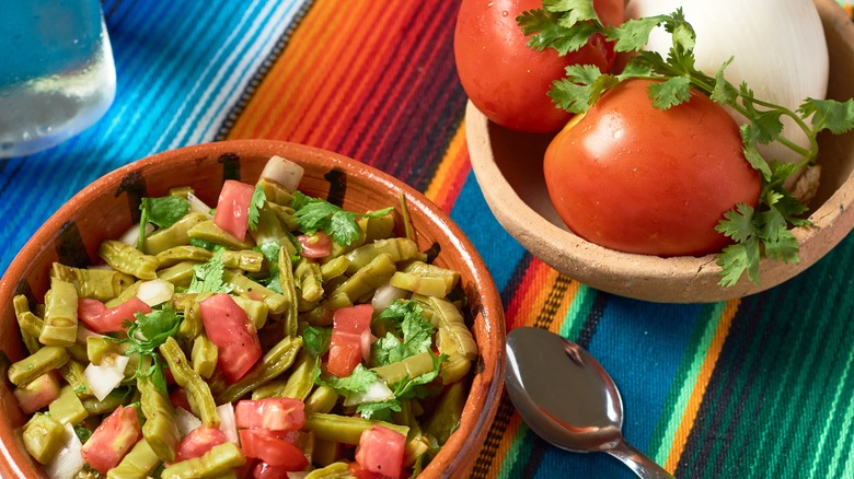 traditional tomato, cilantro, onion, and nopal salad