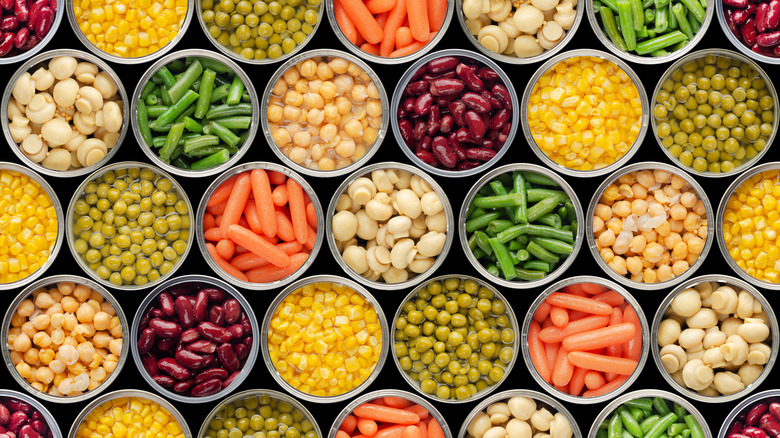 Opened canned foods, including beans and vegetables