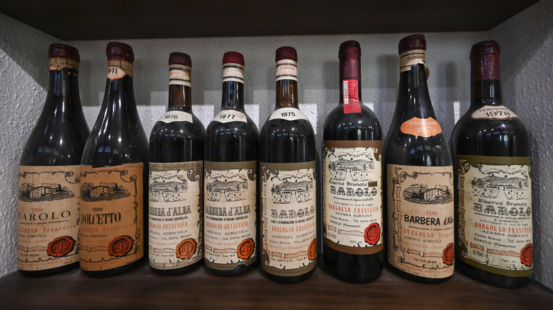 Old bottles of Barolo wine