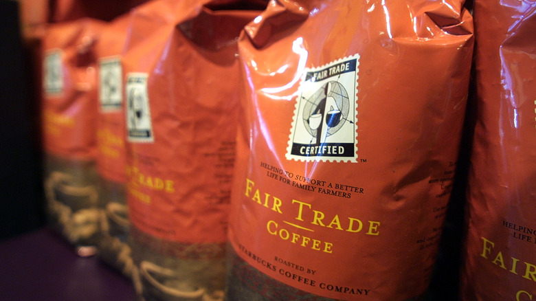 Bags of fair trade coffee