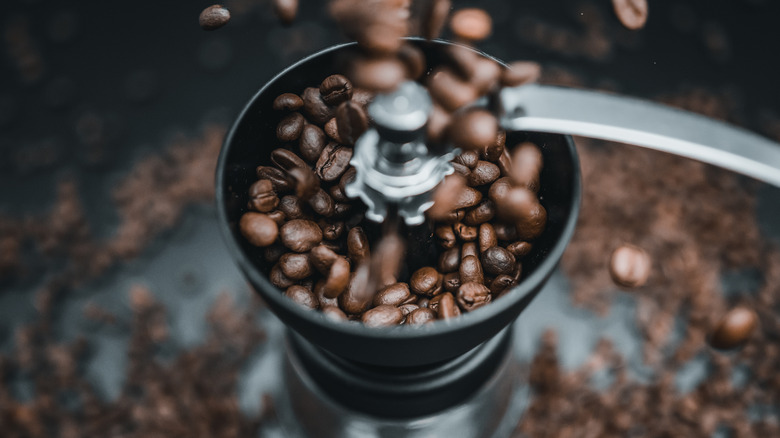 Beans in a coffee grinder