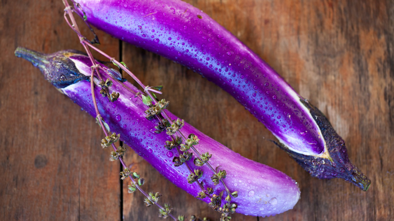 Japanese eggplant on table