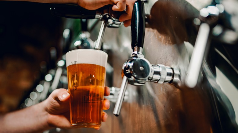 Beer poured into glass