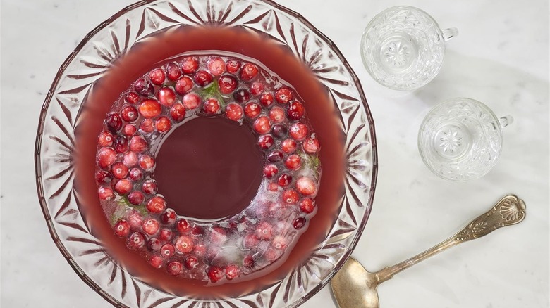 Cranberries frozen in a ring for punch