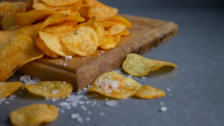 Gourmet chips on charcuterie board