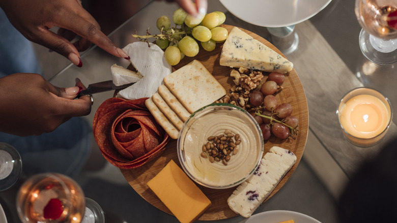 Overhead view of charcuterie board