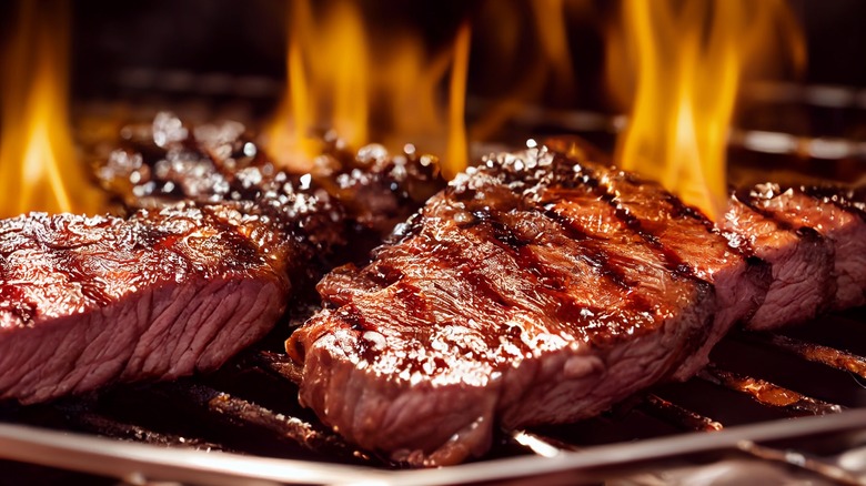 Steaks on a grill